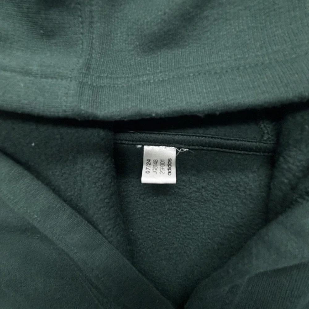 Adidas Hoodie Mens Large Green Fleece Pullover Chest Zip Pocket‎ Logo Sweatshirt